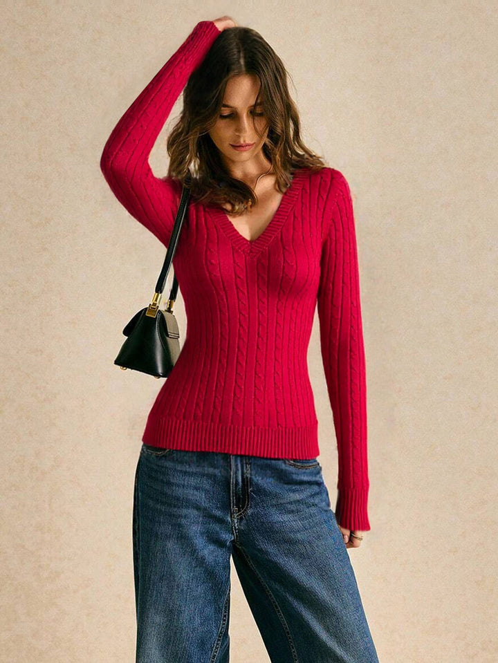 Pull en tricot pour femmes avec décolleté en V et motif en côtes Chic & Stil