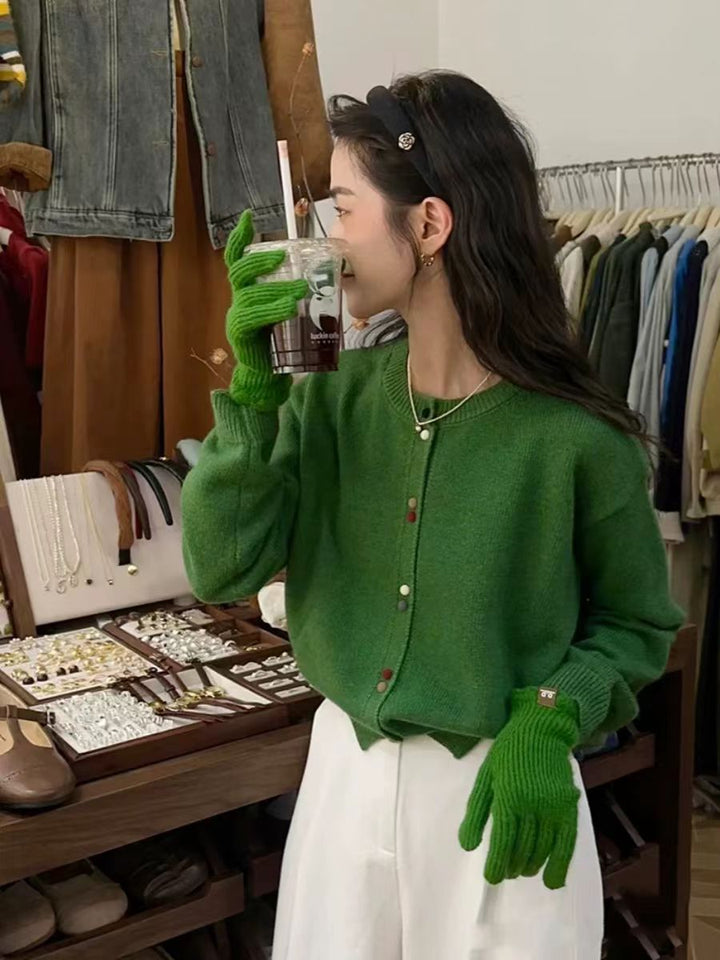 Knitted jacket for women with decorative button accents and soft material Lune London
