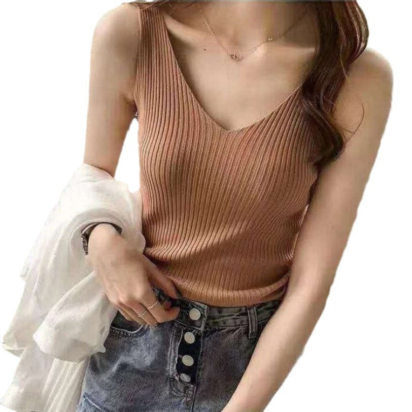 Ladies Rib V-Neck Top Lune London