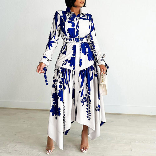 Shirt dress for women with a colorful floral design and a fitted belt Lune London