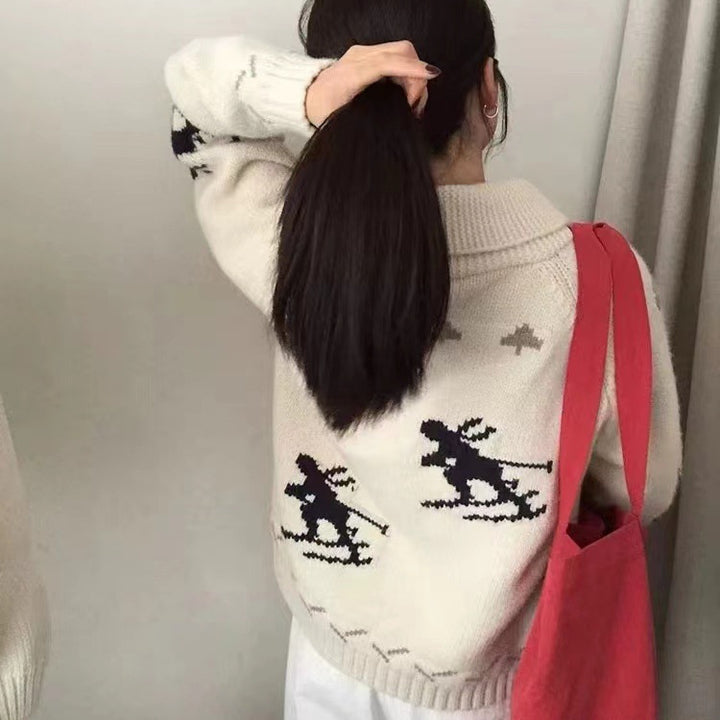 Veste tricotée confortable pour femme avec imprimé animal et fermeture éclair Chic & Stil