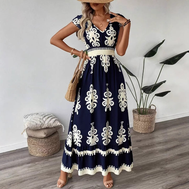 Bohemian floral maxi dress for women with short sleeves Lune London