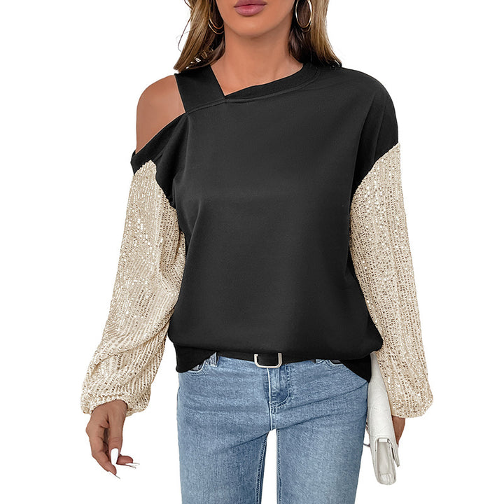 Pull féminin dénudé des épaules avec des manches en sequins glamour Chic & Stil