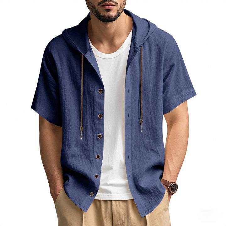 Casual short-sleeved shirt for men with hood and button placket Lune London