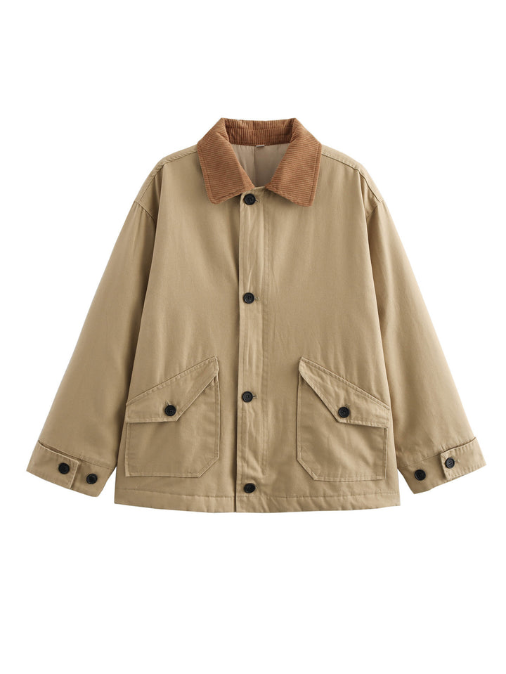 Casual transitional jacket for women with corduroy collar and practical pockets Lune London