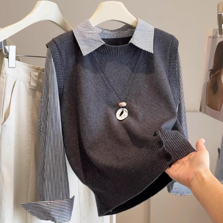 Pull-over haut de gamme pour femmes avec col chemise Chic & Stil