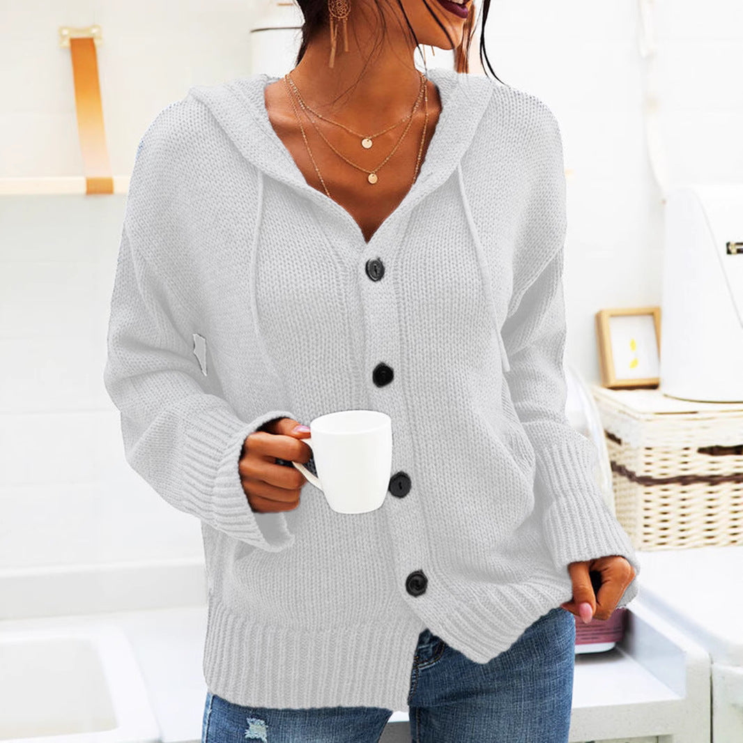 Women's comfortable cardigan with hood and button closure Lune Londonl