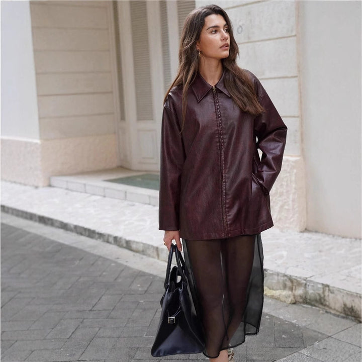 Casual faux leather jacket for women with structured design Lune London