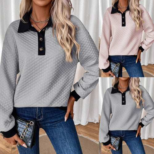 Quilted oversized sweater for women with classic collar and practical button details Lune London