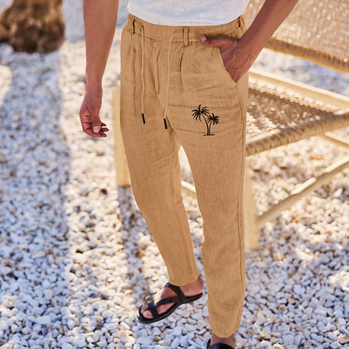 Casual pants for men with elastic waist and contrasting palm print Lune London