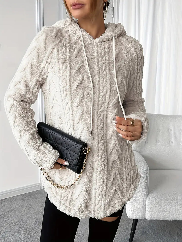 Comfortable knitted sweater for women with hood and chic and stylish structure