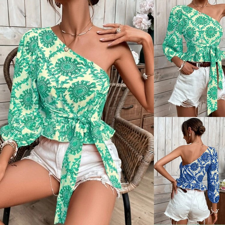 Ladies Chic One-Shoulder Peplum Top