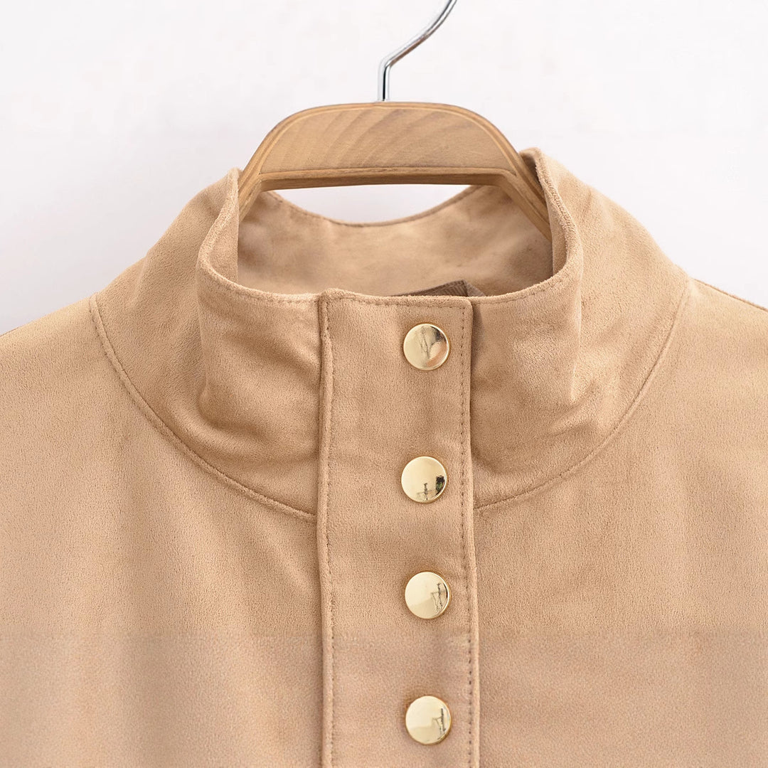 Faux leather jacket for women with high collar and practical side pockets Lune London