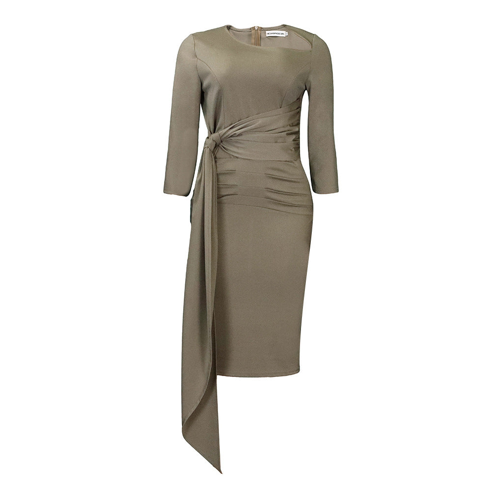 Fitted wrap dress for women with long sleeves and gathers Lune London