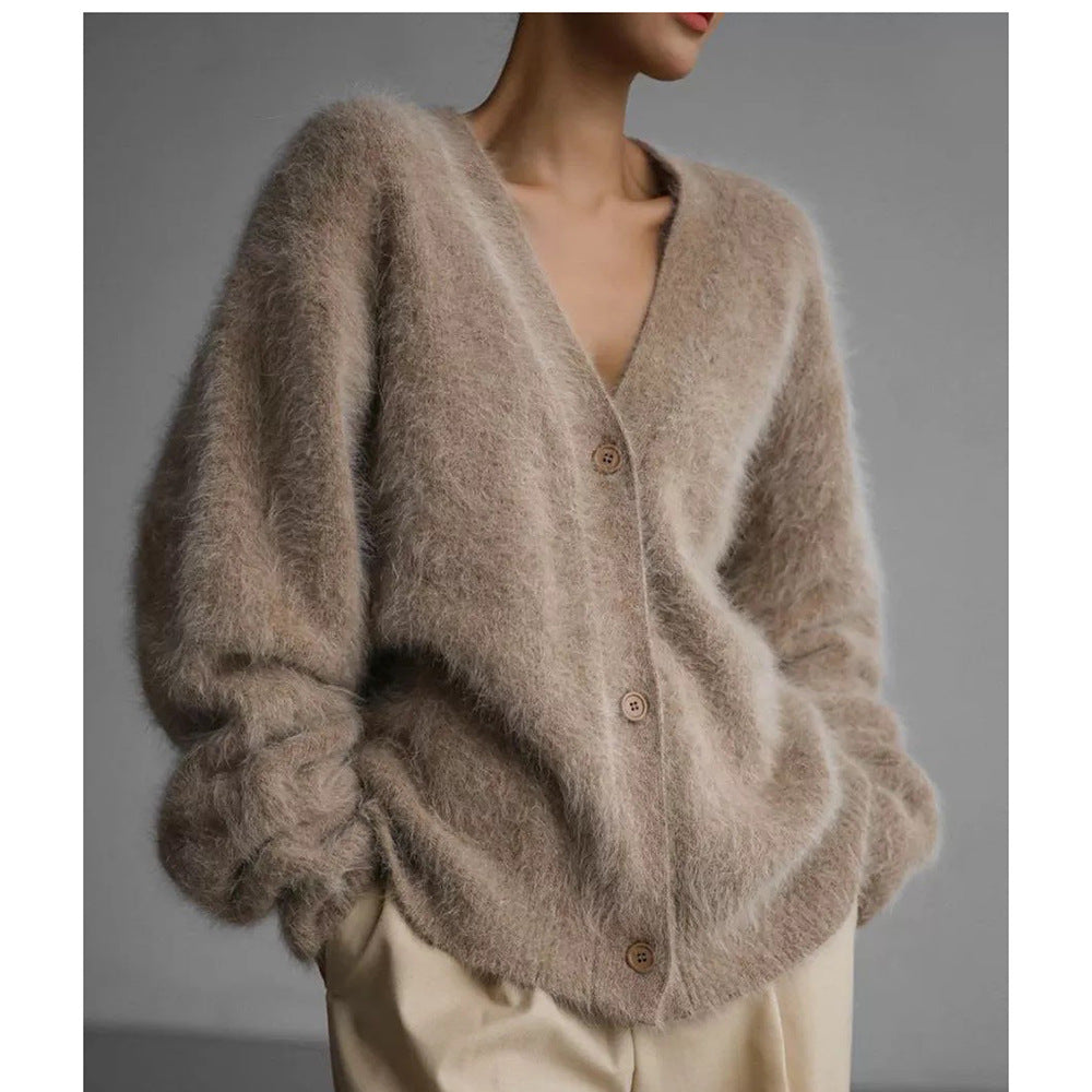 Cardigan confortable pour femmes en mélange de mohair avec fermeture à boutons Chic & Stil