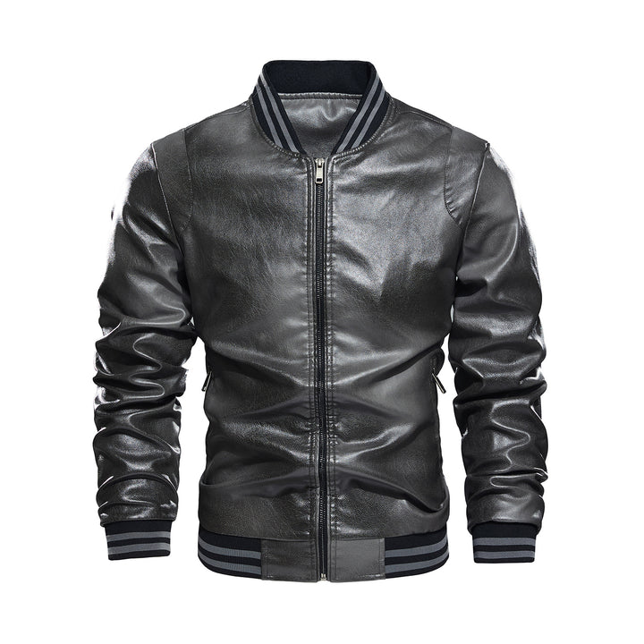 Classic leather jacket for men with elastic ribbed edges Lune London