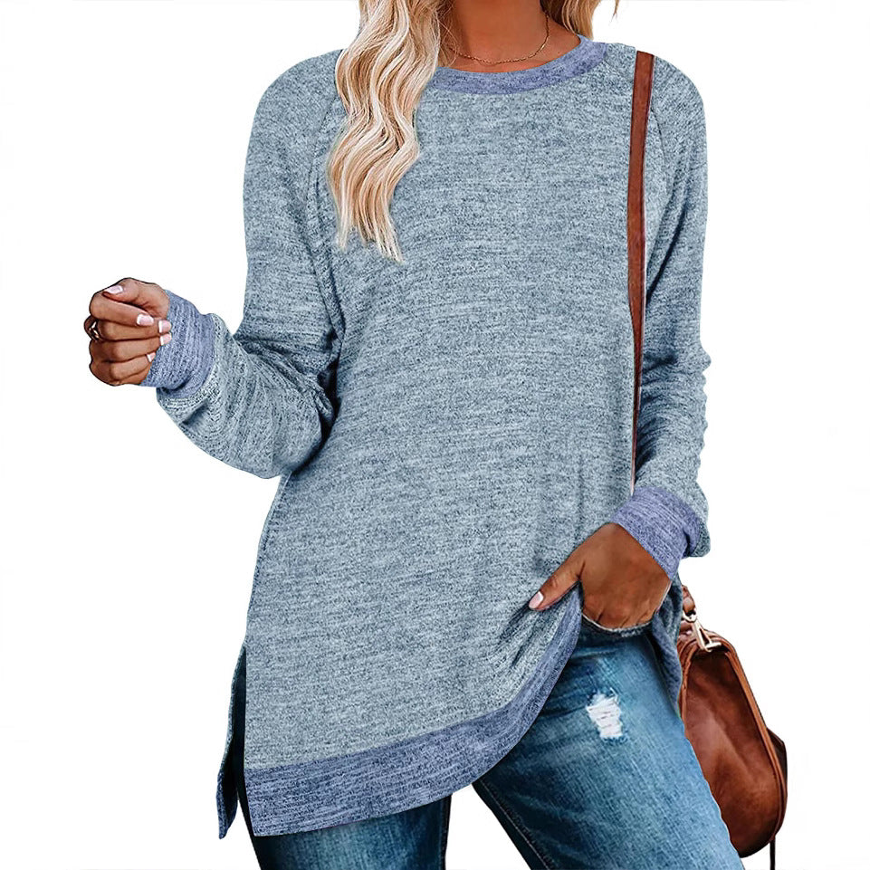 Casual oversized long sleeve t-shirt for women with contrast hem Lune London