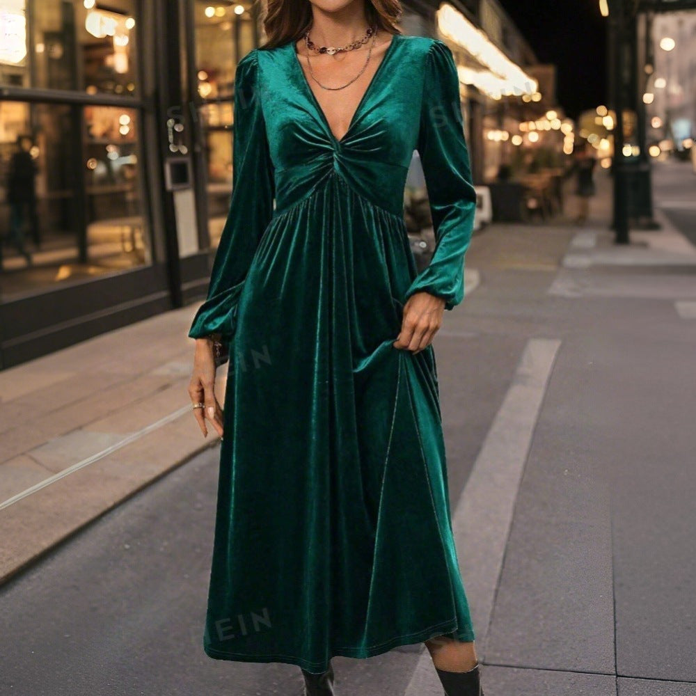 Robe midi en velours pour femme avec design élégant à enrouler et décolleté profond en V Chic & Stil