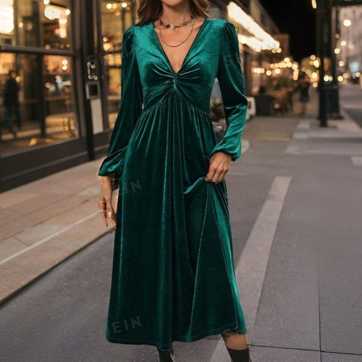 Robe midi en velours pour femme avec design élégant à enrouler et décolleté profond en V Chic & Stil