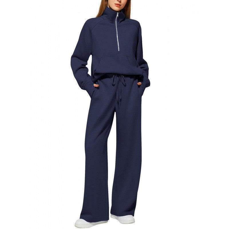 Women relaxed zip sweatshirt and wide-leg pants set Chic & Stil