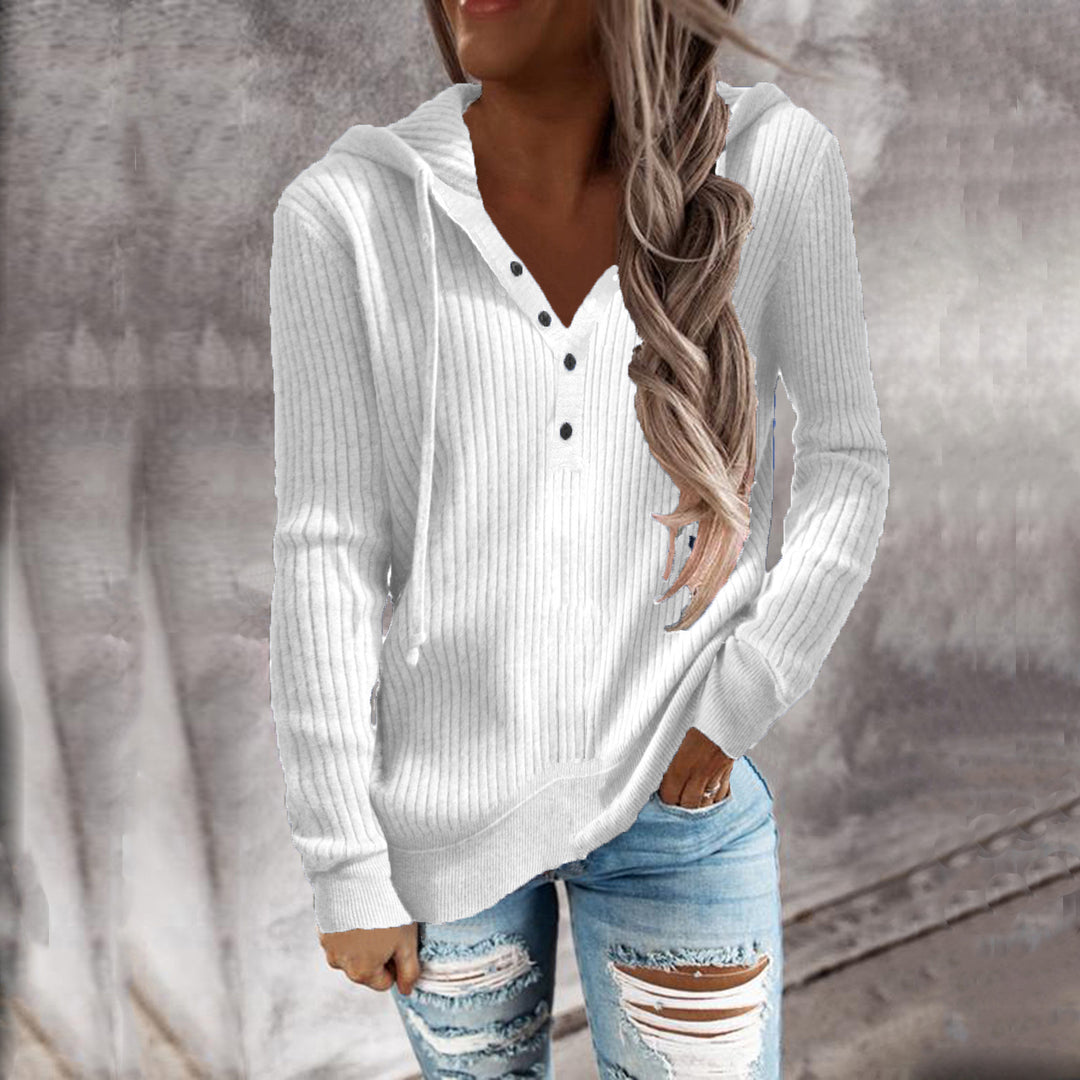 Fashionable ribbed design women's hoodie with button placket Lune London