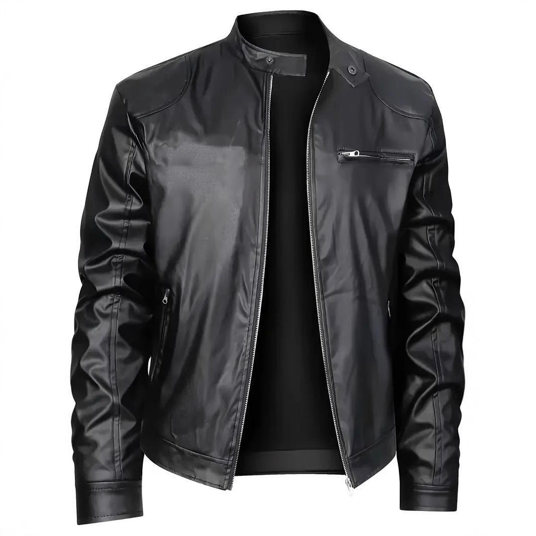Elegant faux leather jacket for men with a modern chic design and style
