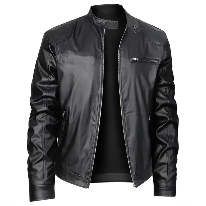 Elegant faux leather jacket for men with a modern chic design and style