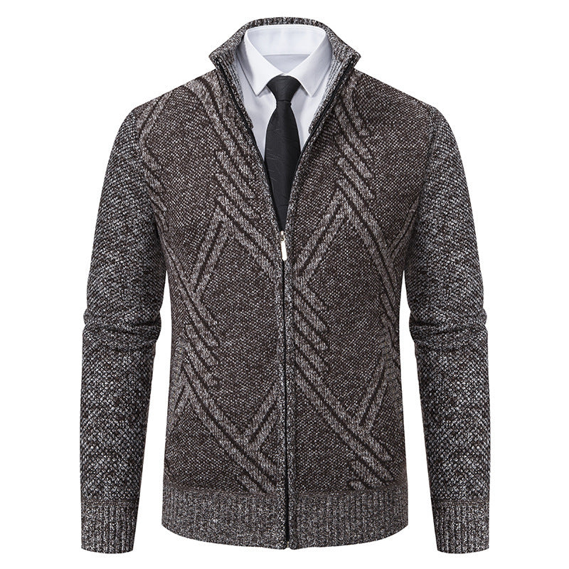 Elegant knitted jacket for men with 3D pattern and high collar Lune London