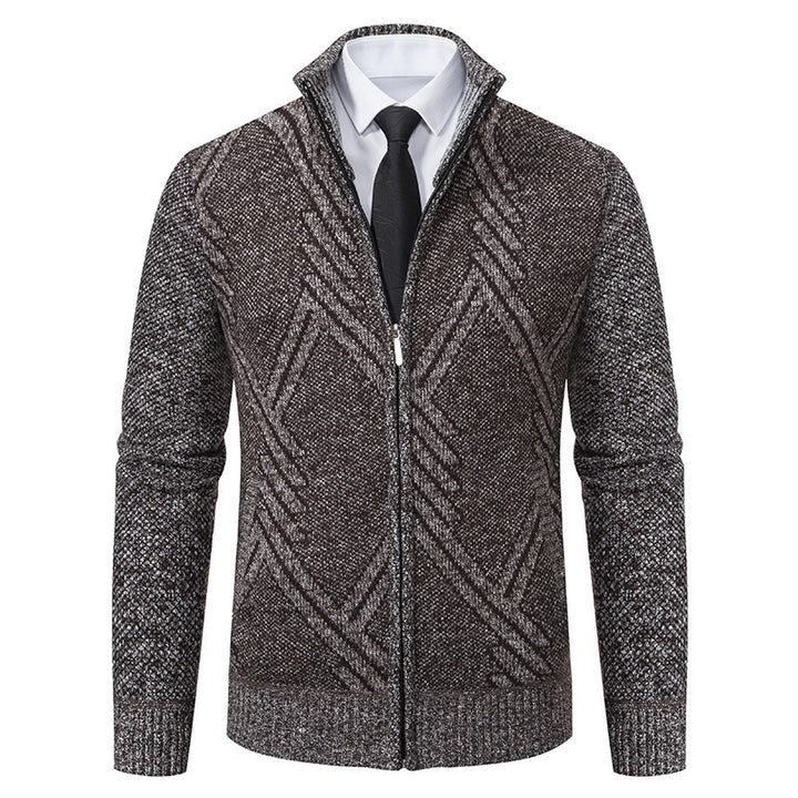Elegant knitted jacket for men with 3D pattern and high collar Lune London