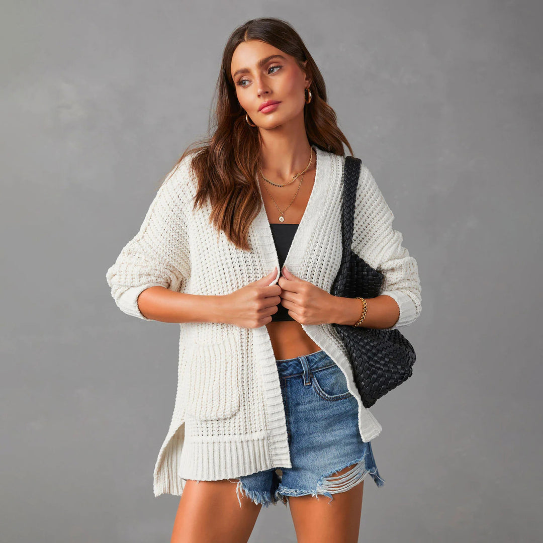Ladies Casual Knit Vest with Pockets and Open Front Lune London