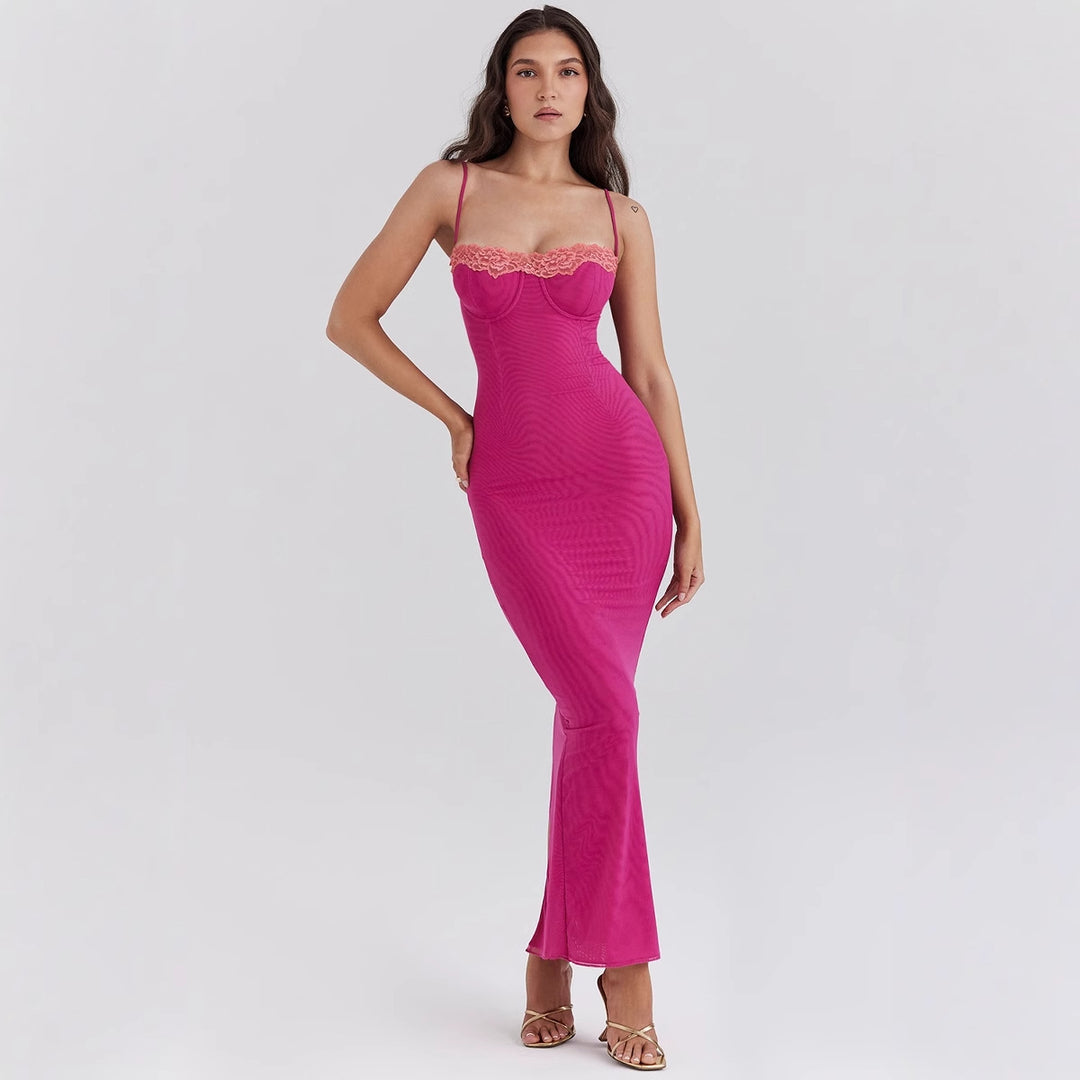 Elegant Women's Maxi Dress with Heart Neckline and Chic & Stylish Sheer Inserts