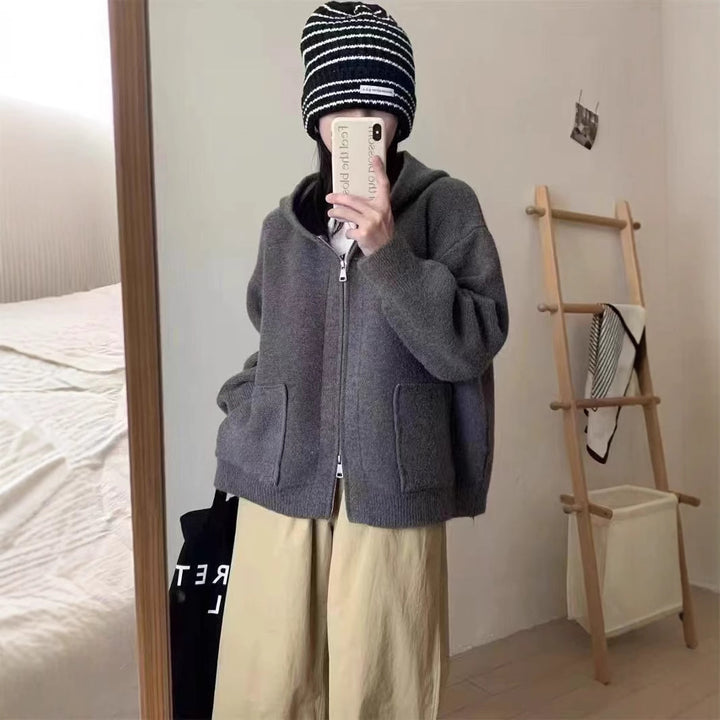 Ladies Casual Oversized Knit Vest with Hood and Pockets Lune London