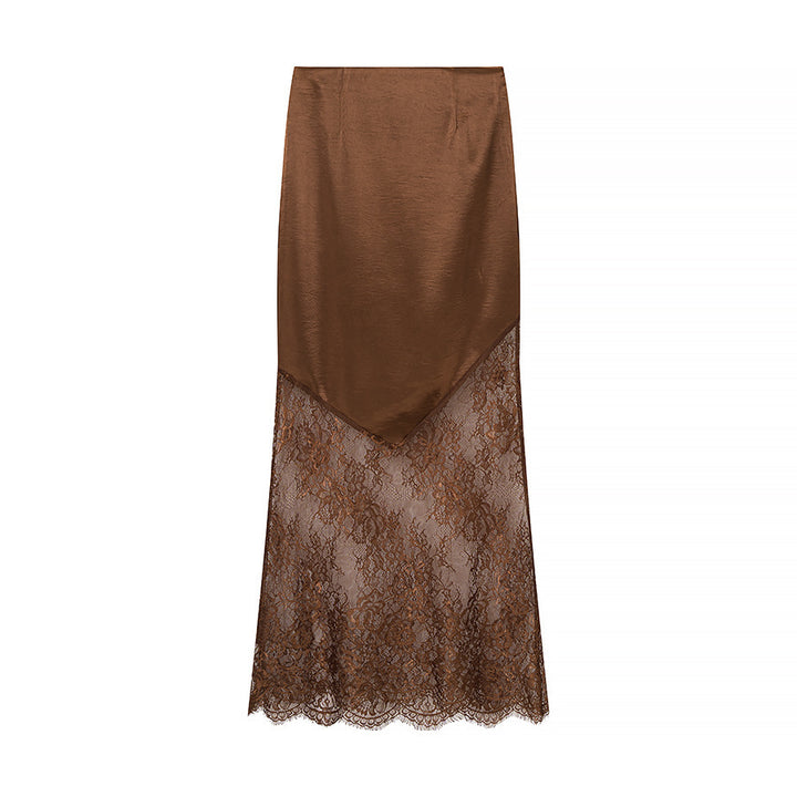 Jupe maxi élégante pour femmes avec dentelle transparente et haut en satin chic Chic & Stil