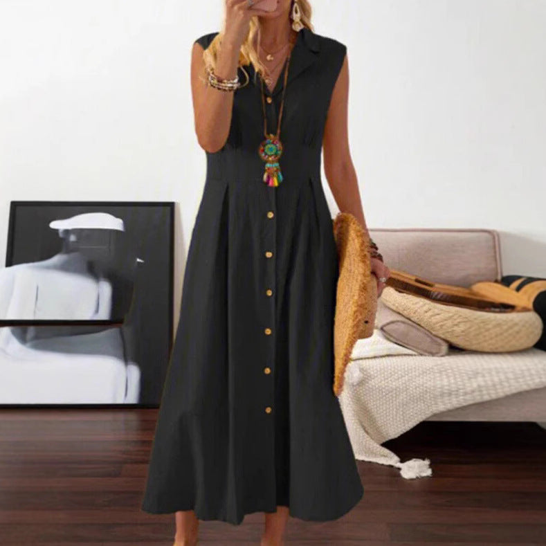 Summer maxi dress for ladies with button placket and sleeveless design Lune London