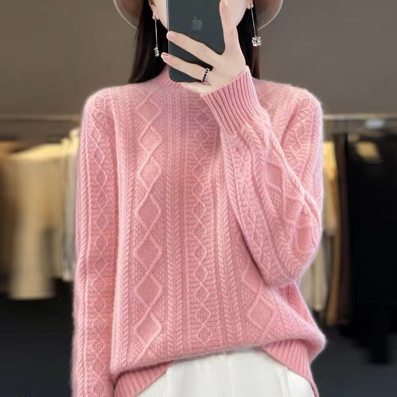 High-quality knitted pullover for women with a turtleneck and cable design Lune London