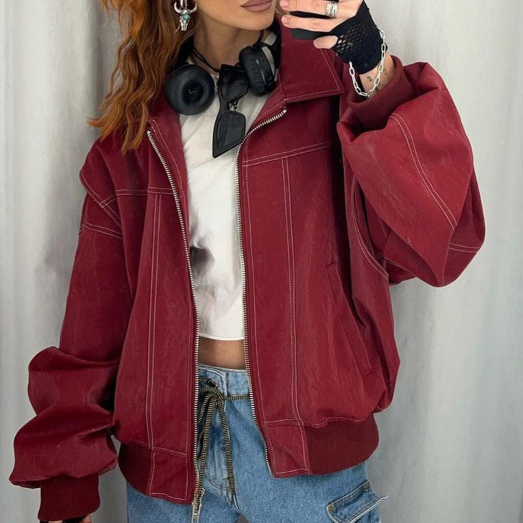 Faux leather jacket for women with elastic cuffs and a high collar Lune London