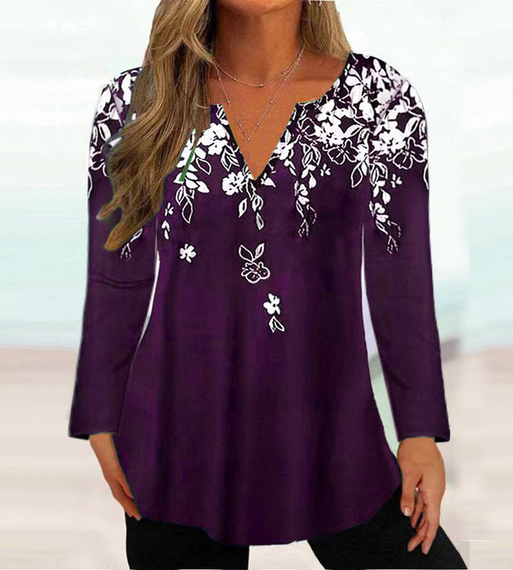 Ladies Elegant blouse with floral design and V-neck Lune London
