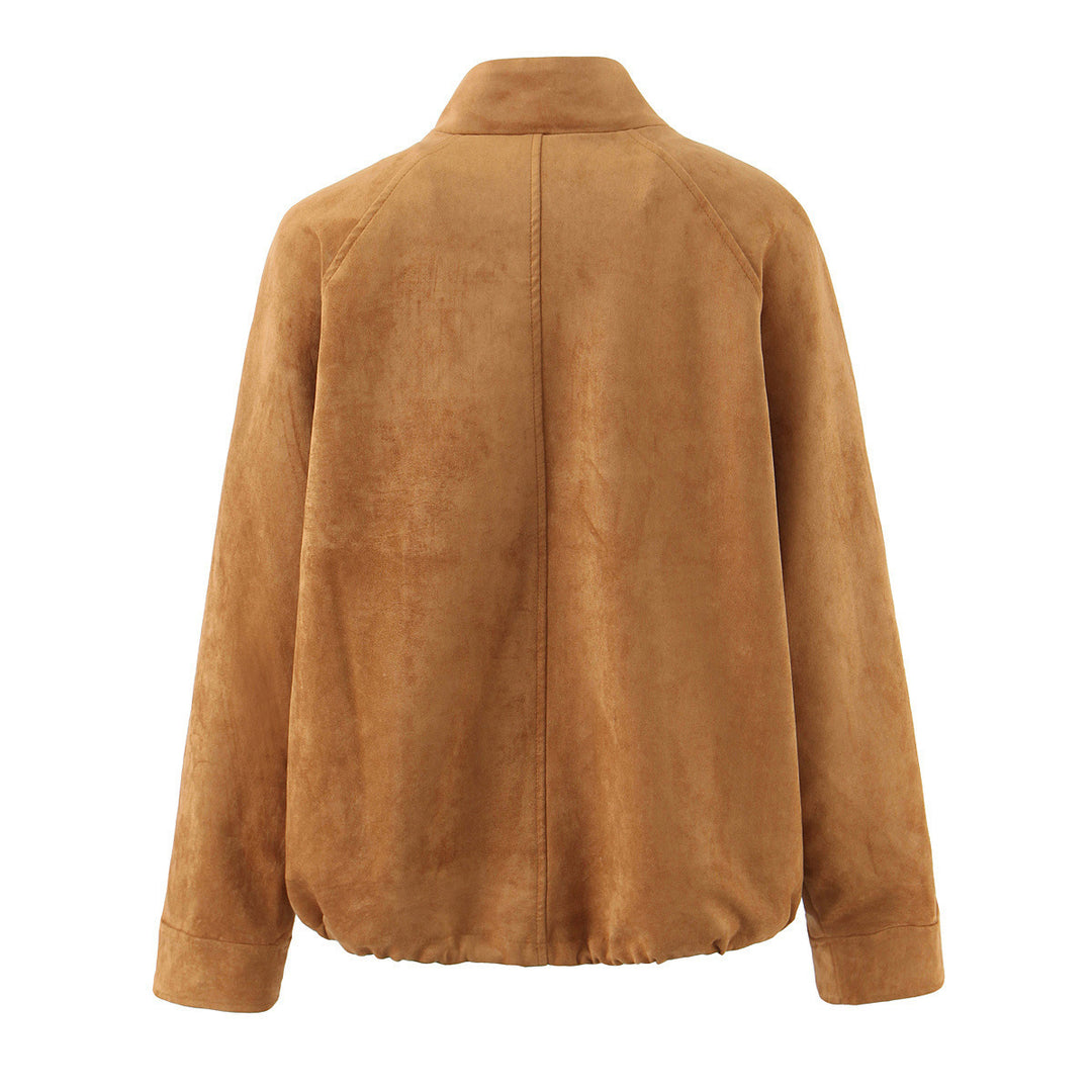 Ladies synthetic leather jacket with stylish high collar and adjustable hem Lune London