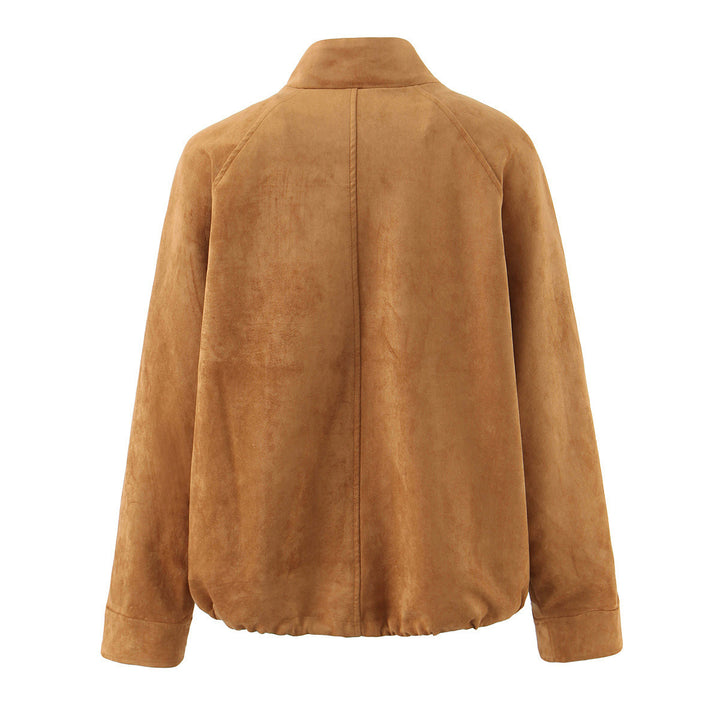 Ladies synthetic leather jacket with stylish high collar and adjustable hem Lune London