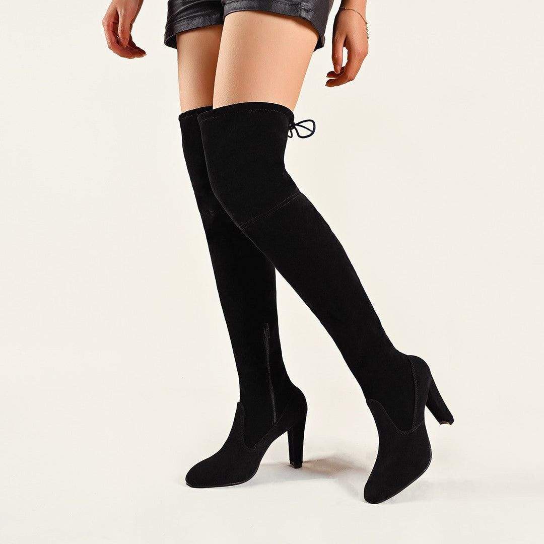 Women's Over-The-Knee Boots Made Of High-Quality Suede with Side Zipper and Elegant Lacing Lune London