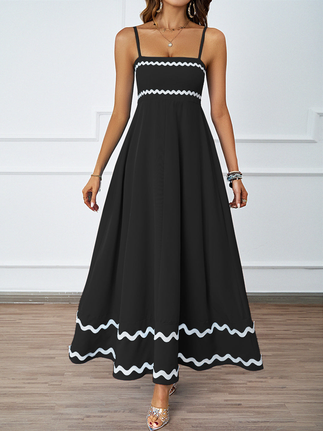 Maxi dress for women with a delicate ruffled hem and thin spaghetti straps Chic & Stil