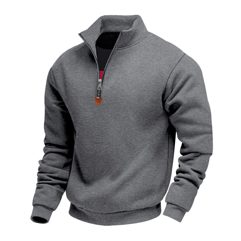 Sporty men's sweater with half-zip closure and trendy high collar Lune London