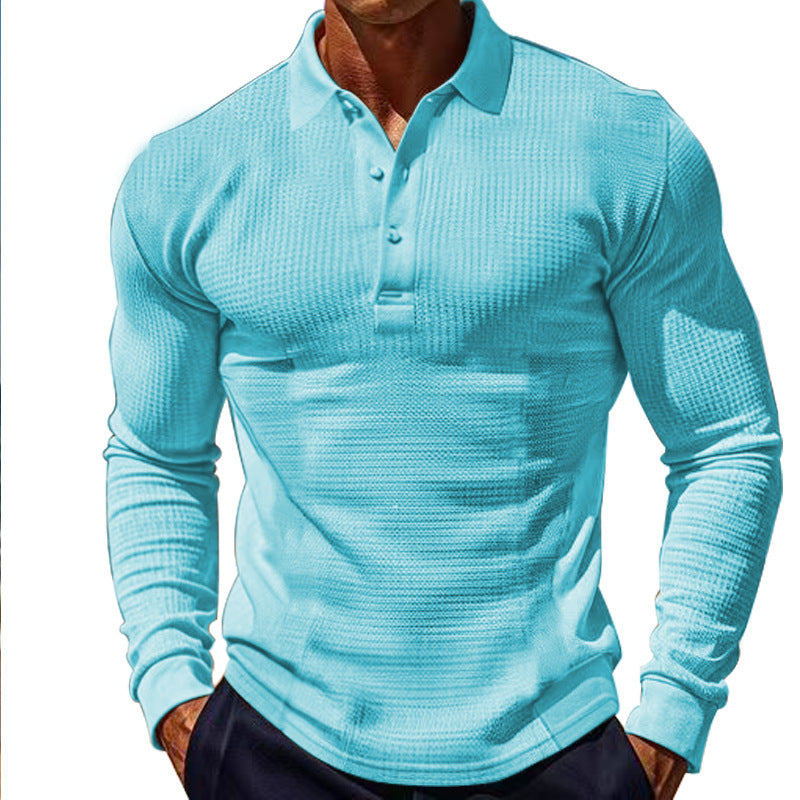 Elegant long sleeve polo shirt for men with button placket and textured design Lune London
