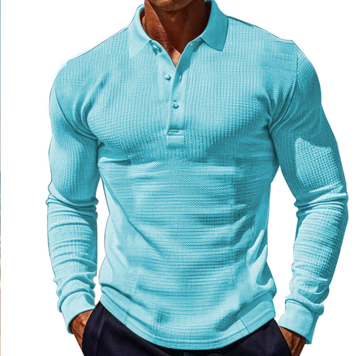 Elegant long sleeve polo shirt for men with button placket and textured design Lune London
