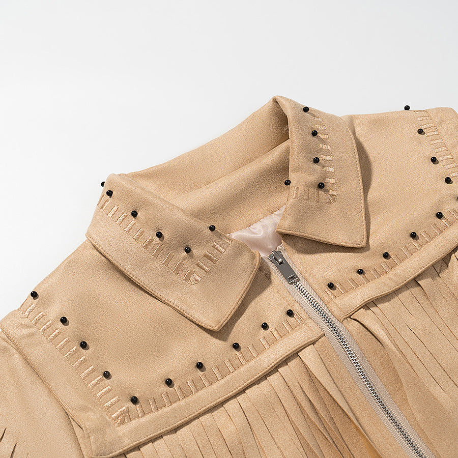 Trendy fringe jacket for women with decorative studs Lune London