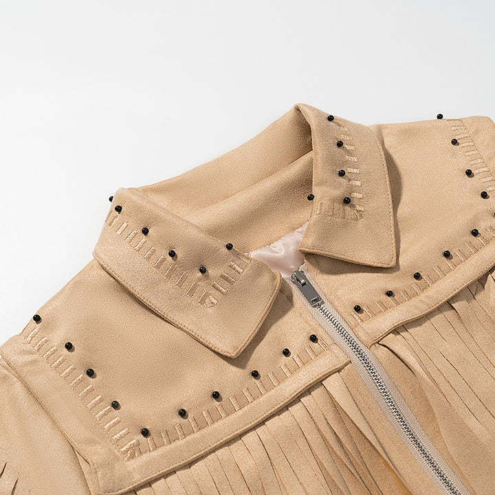 Trendy fringe jacket for women with decorative studs Lune London