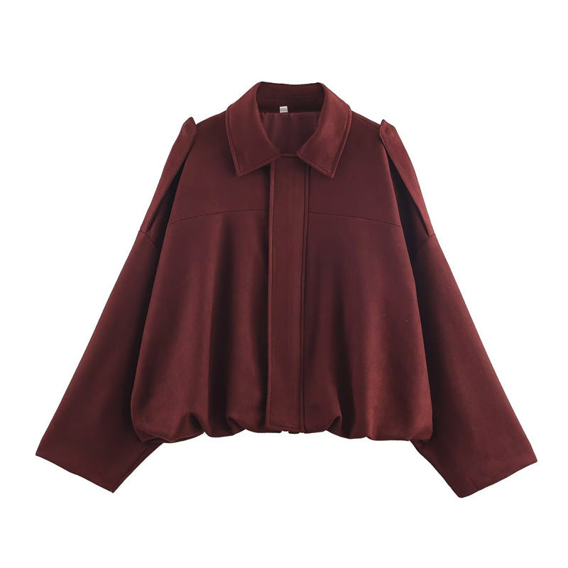 Ladies oversized suede jacket with a relaxed fit and practical shoulder details Lune London