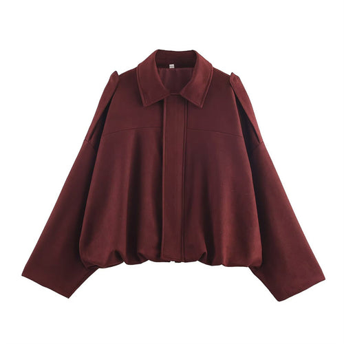 Ladies oversized suede jacket with a relaxed fit and practical shoulder details Lune London