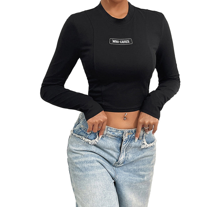 Cropped long sleeve shirt for women with catchy patch Chic & Stil