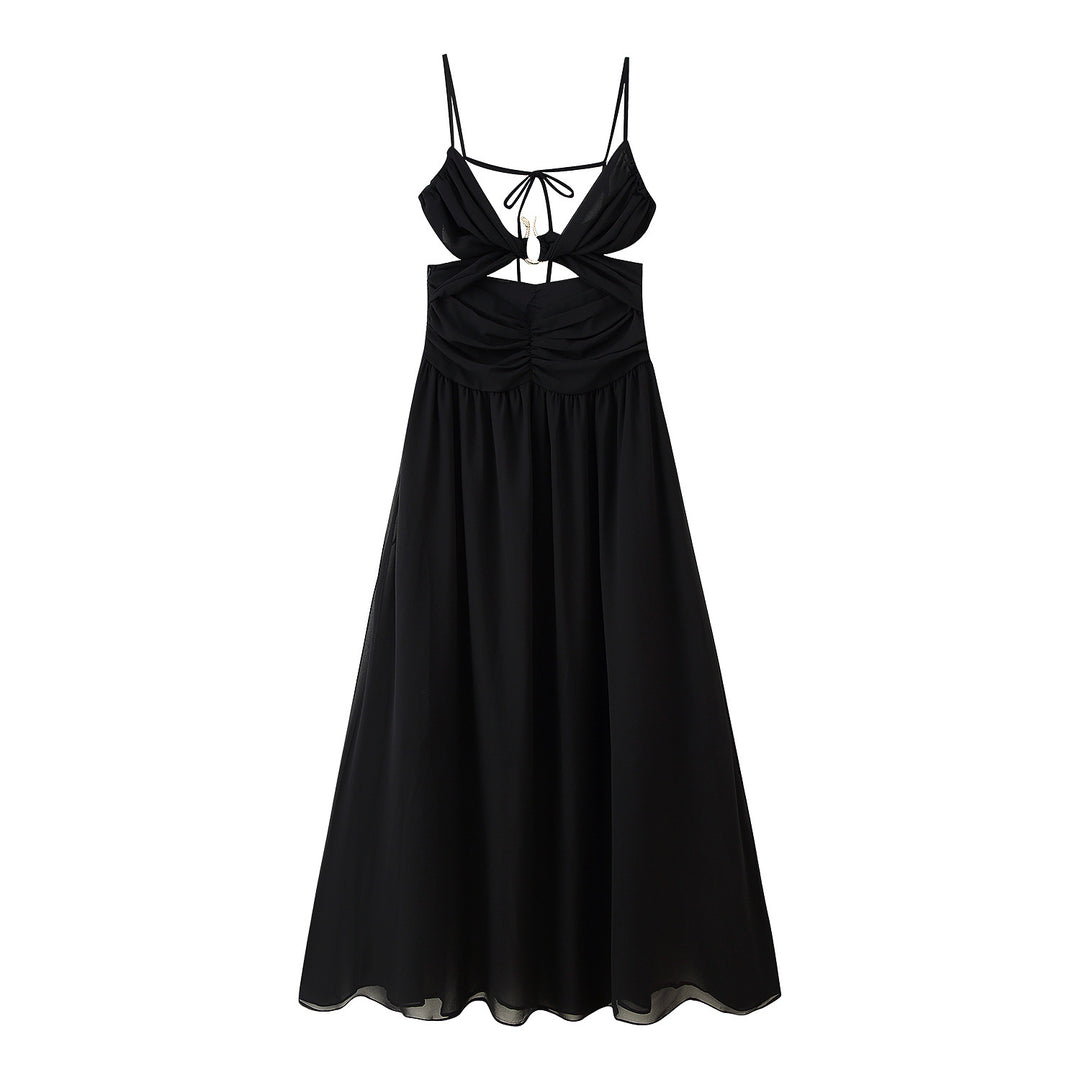 Maxi dress for women with a playful ruffle design and an elegant opening at the back Lune London